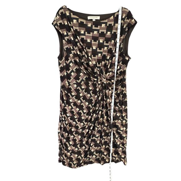 Evan Picone Sheath Dress Womens 18W Black Brown Geometric Twist Front Retro Chic - Picture 9 of 12